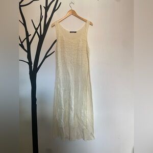 NWOT Peruvian Connection alabaster knit cotton/linen dress, cotton/silk overlay